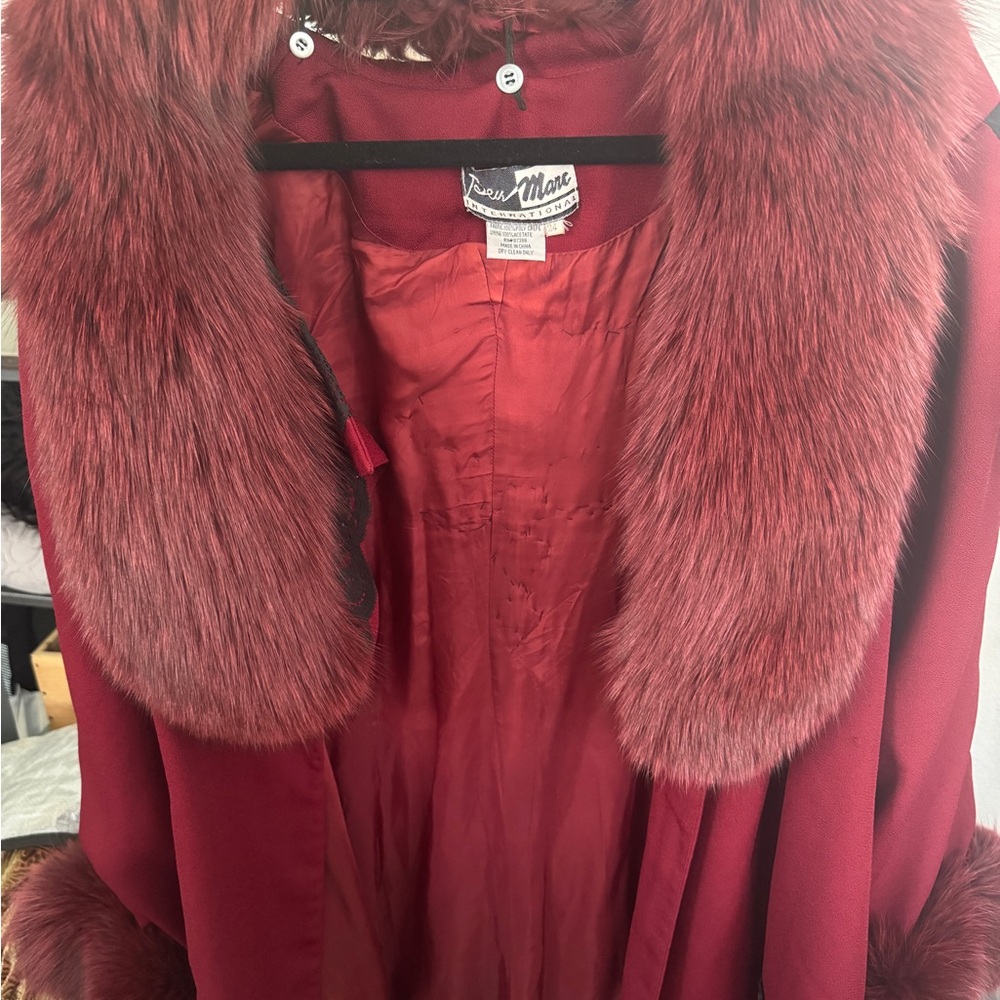Ben Marc Burgundy Faux Fur Coat